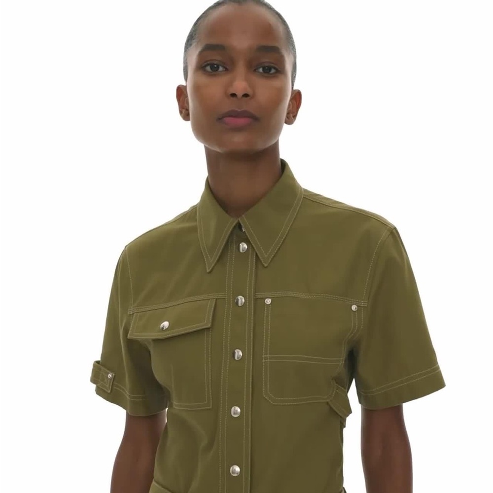 Helmut Lang Olive Green Short Sleeve Utility Top